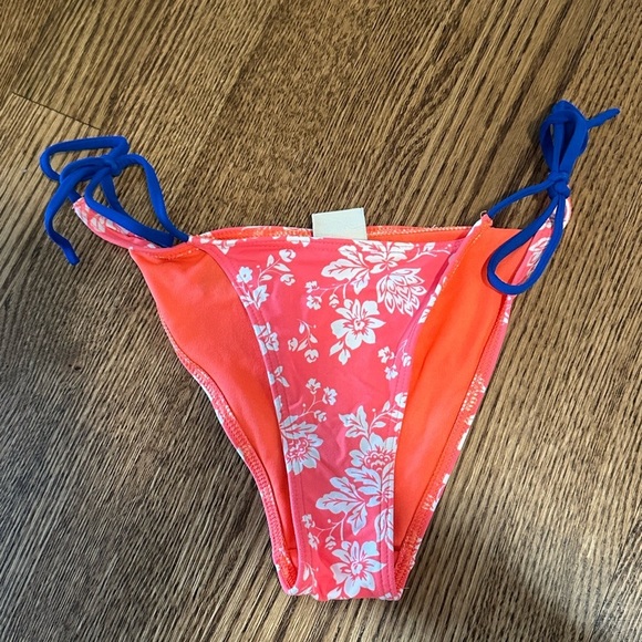 Abercrombie & Fitch Floral Tie Side Bikini Bottom Coral Blue Size XS - Picture 2 of 5